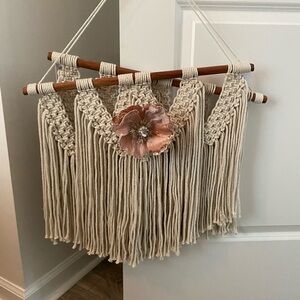 Hobby Lobby Cream Macramé Tapestry with Pink Floral Accent